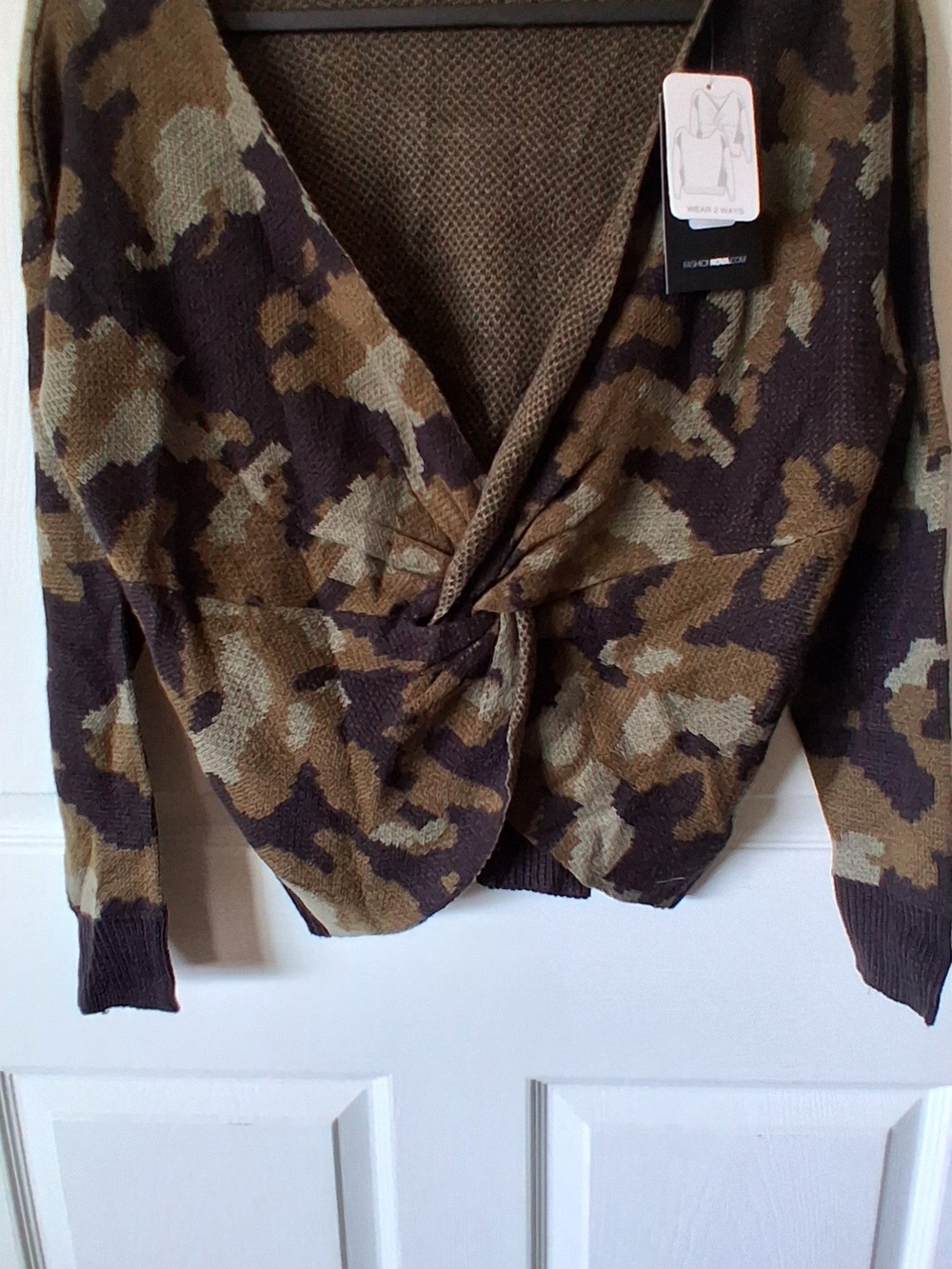 Fashion Nova No Time Wasted Sweater Camo Brown & Black Medium NWT